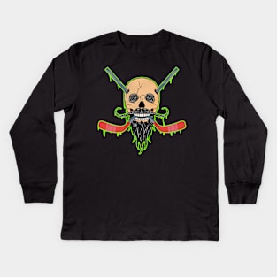 Hockey Death Skull Happy Halloween Skeleton design Kids Long Sleeve T-Shirt